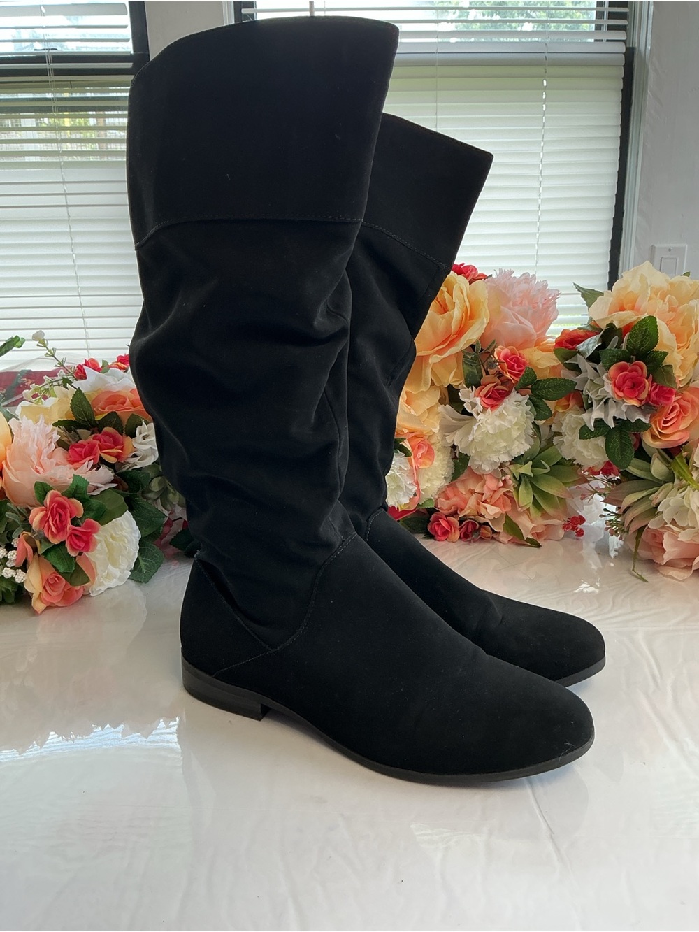 Style & Co Kellae Black Faux Suede Slouch Knee High Boots Size 8.5 M